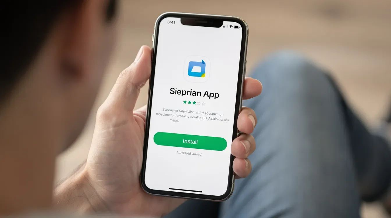 A person is holding a smartphone that displays a screen for downloading the Starbucks Partner Hours app, featuring a prominent green install button. The app is designed for Starbucks partners to manage their work schedules and access partner benefits.